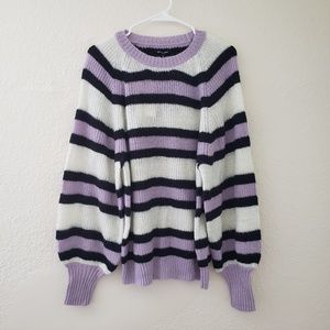 Striped Long Sleeve Cozy Crew Neck Sweater Purple